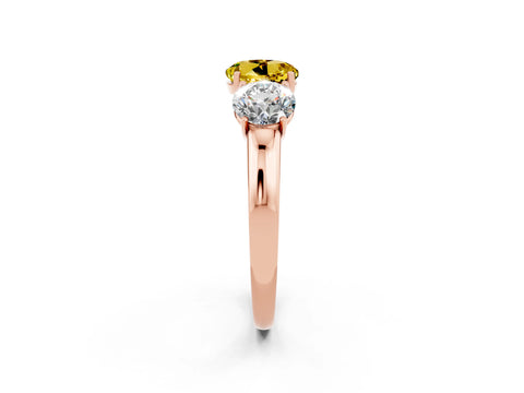 Rose gold Round Cut Yellow Sapphire Three-Stone Ring with Four-Prong Setting and Classic Band_2