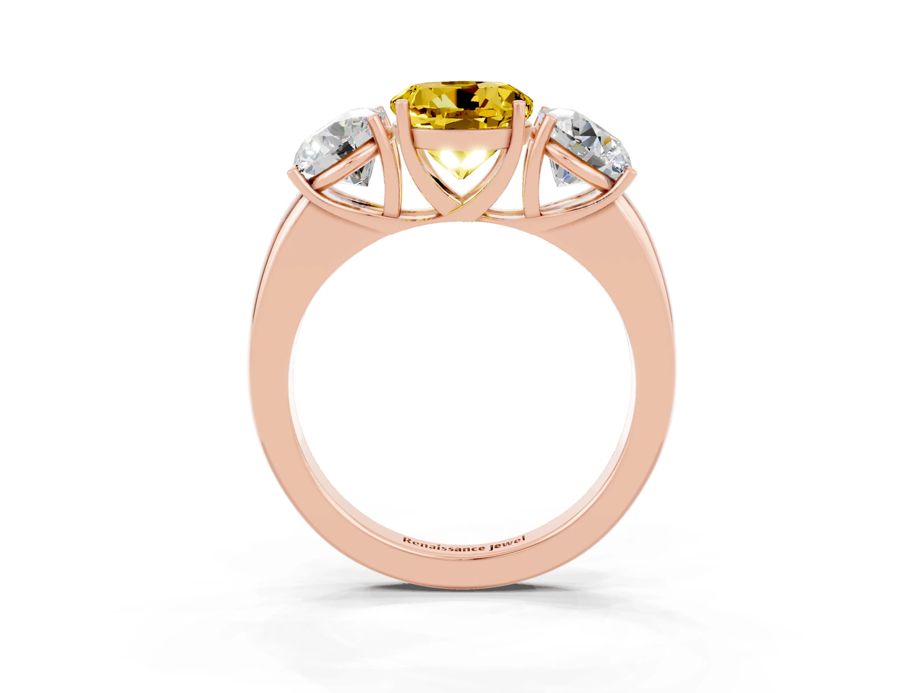 Rose gold Round Cut Yellow Sapphire Three-Stone Ring with Four-Prong Setting and Classic Band_3
