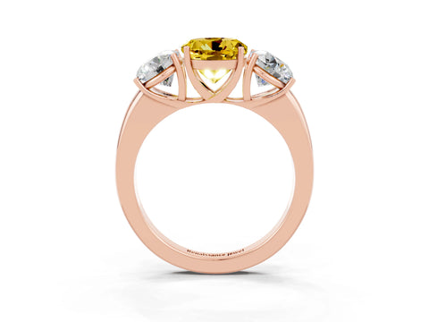 Rose gold Round Cut Yellow Sapphire Three-Stone Ring with Four-Prong Setting and Classic Band_3