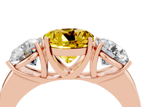 Rose gold Round Cut Yellow Sapphire Three-Stone Ring with Four-Prong Setting and Classic Band_4