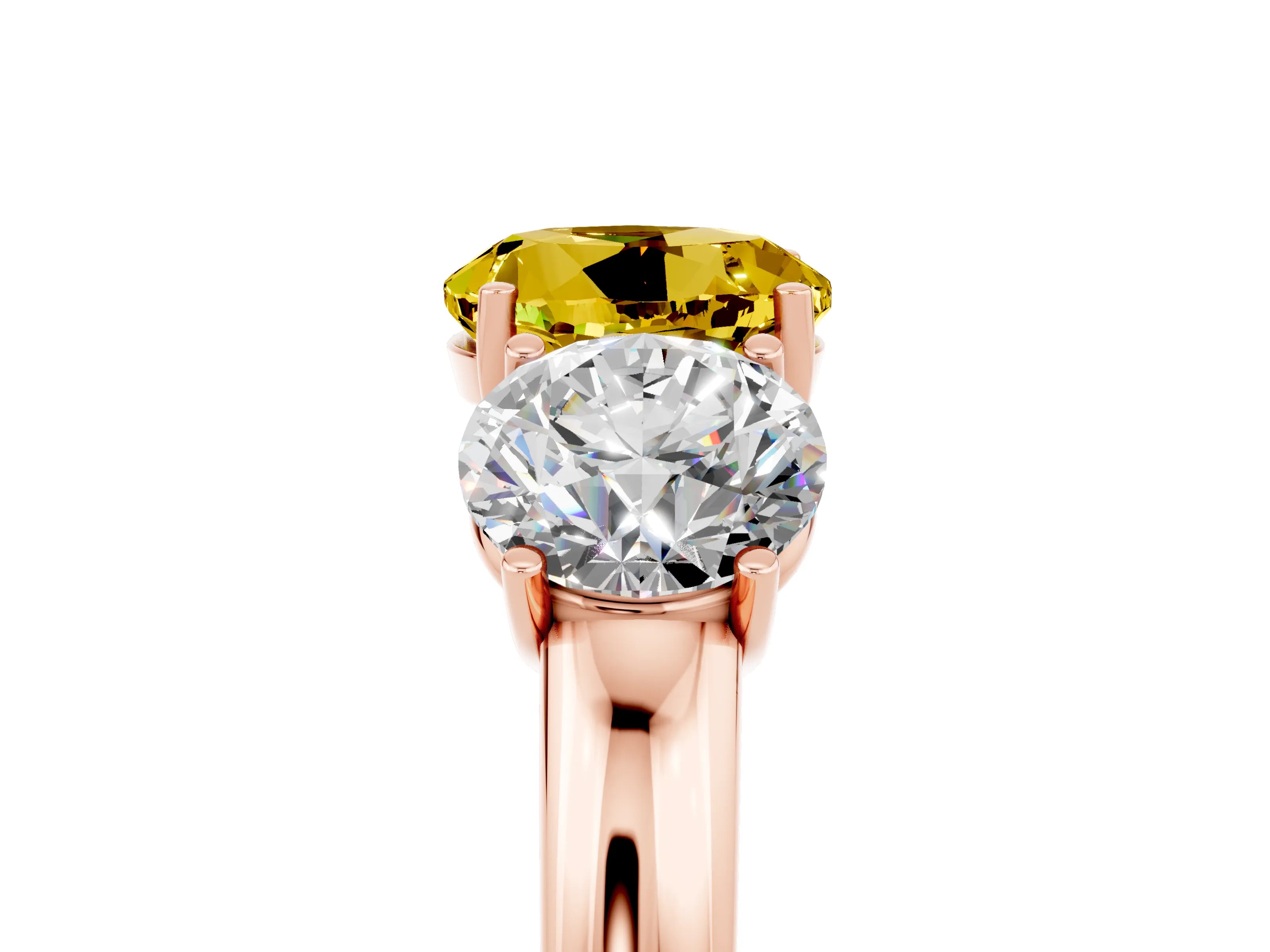 Rose gold Round Cut Yellow Sapphire Three-Stone Ring with Four-Prong Setting and Classic Band_5