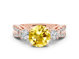 Rose gold Round Cut Yellow Sapphire Three-Stone Ring with Pavé Split Shank and Four-Prong Setting_24