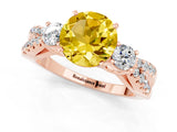 Rose gold Round Cut Yellow Sapphire Three-Stone Ring with Pavé Split Shank and Four-Prong Setting_25