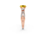 Rose gold Round Cut Yellow Sapphire Three-Stone Ring with Pavé Split Shank and Four-Prong Setting_26