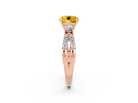 Rose gold Round Cut Yellow Sapphire Three-Stone Ring with Pavé Split Shank and Four-Prong Setting_26