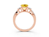 Rose gold Round Cut Yellow Sapphire Three-Stone Ring with Pavé Split Shank and Four-Prong Setting_27
