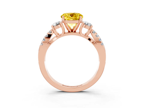 Rose gold Round Cut Yellow Sapphire Three-Stone Ring with Pavé Split Shank and Four-Prong Setting_27
