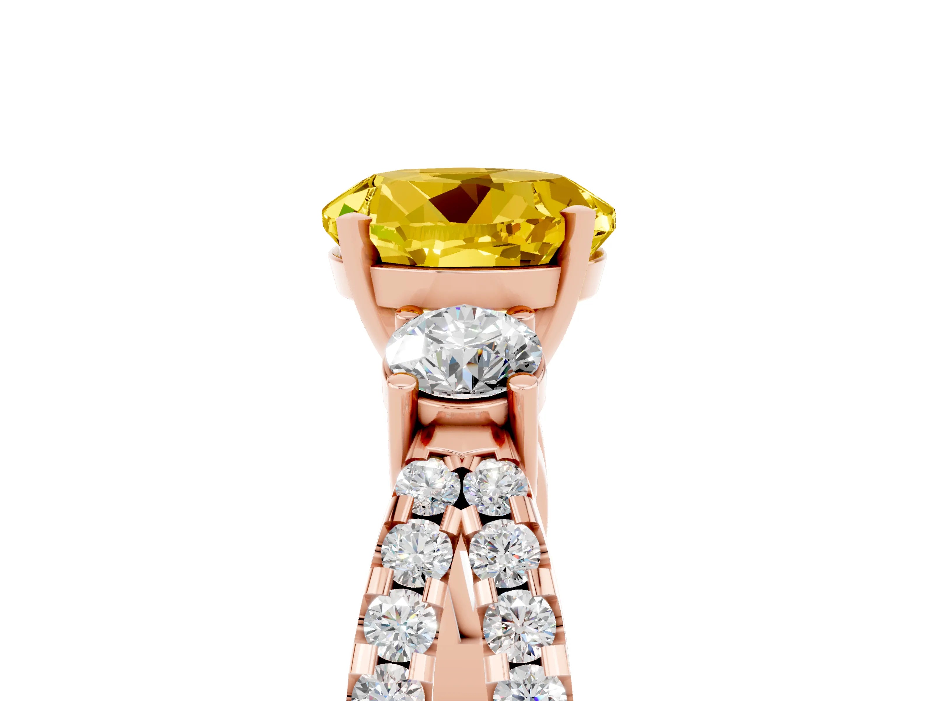 Rose gold Round Cut Yellow Sapphire Three-Stone Ring with Pavé Split Shank and Four-Prong Setting_29