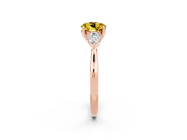 Rose gold Round Cut Yellow Sapphire Three-Stone Ring with Pear  Side Stones and Prong Setting