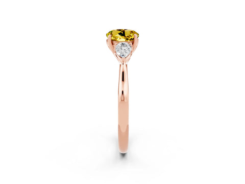 Rose gold Round Cut Yellow Sapphire Three-Stone Ring with Pear Side Stones and Four-Prong Setting_14