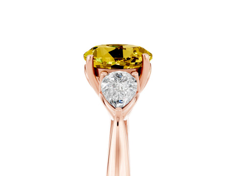 Rose gold Round Cut Yellow Sapphire Three-Stone Ring with Pear Side Stones and Four-Prong Setting_17