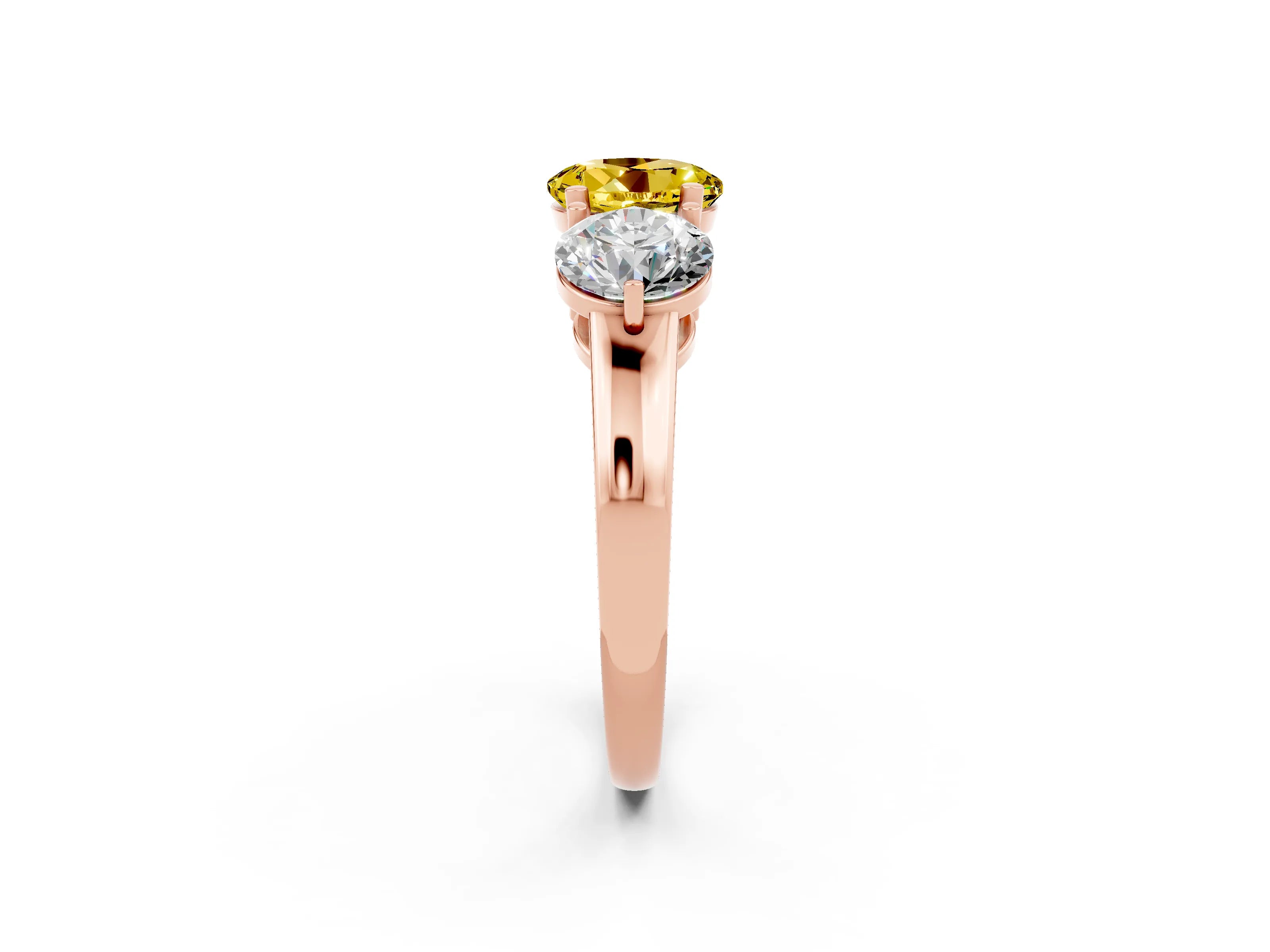 Rose gold Round Cut Yellow Sapphire Three-Stone Ring with Prong Setting and Classic Band_2