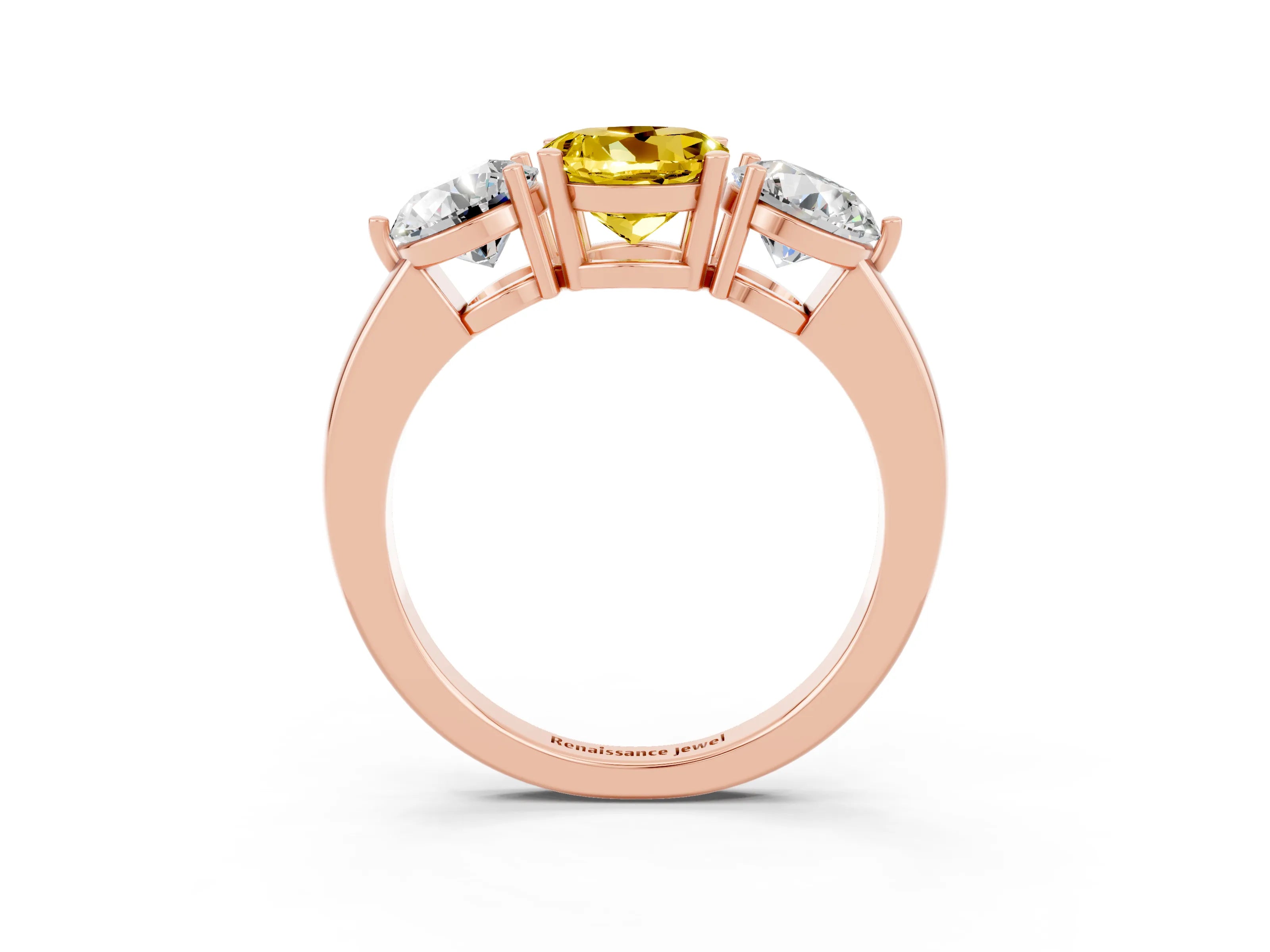 Rose gold Round Cut Yellow Sapphire Three-Stone Ring with Prong Setting and Classic Band_3