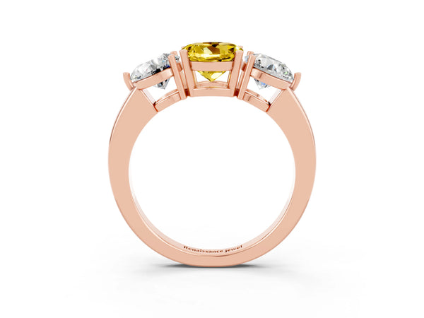 Rose gold Round Cut Yellow Sapphire Three-Stone Ring with Prong Setting and Classic Band