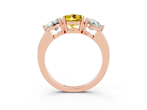 Rose gold Round Cut Yellow Sapphire Three-Stone Ring with Prong Setting and Classic Band_3