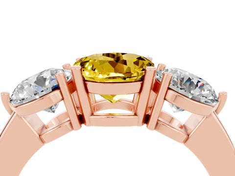 Rose gold Round Cut Yellow Sapphire Three-Stone Ring with Prong Setting and Classic Band_4