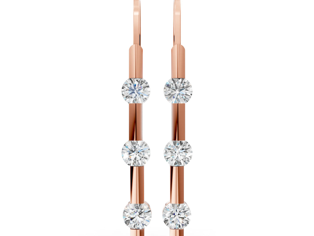 Rose gold Round Diamond Bar Drop Earrings with Bezel Setting_14