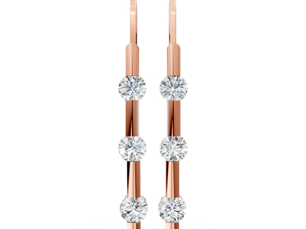 Rose gold Round Diamond Bar Drop Earrings with Bezel Setting
