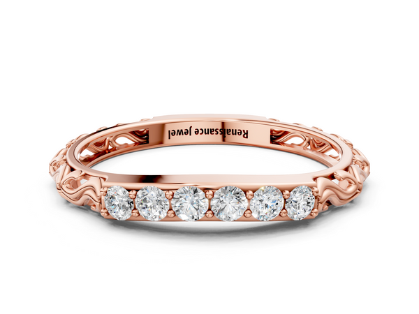 Rose gold Round Diamond Bar Set Eternity Band with Filigree Design