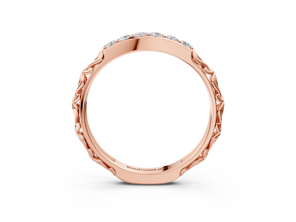 Rose gold Round Diamond Bar Set Eternity Band with Filigree Design