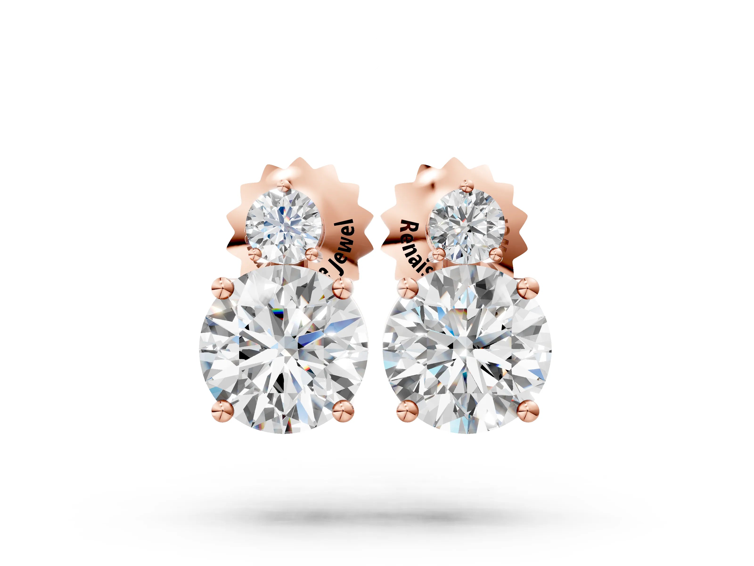 Rose gold Round Diamond Basket-Set Stud Earrings with Diamond Accent