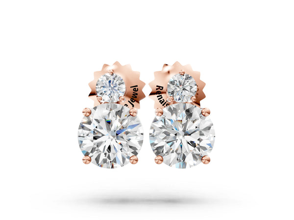 Rose gold Round Diamond Basket-Set Stud Earrings with Diamond Accent