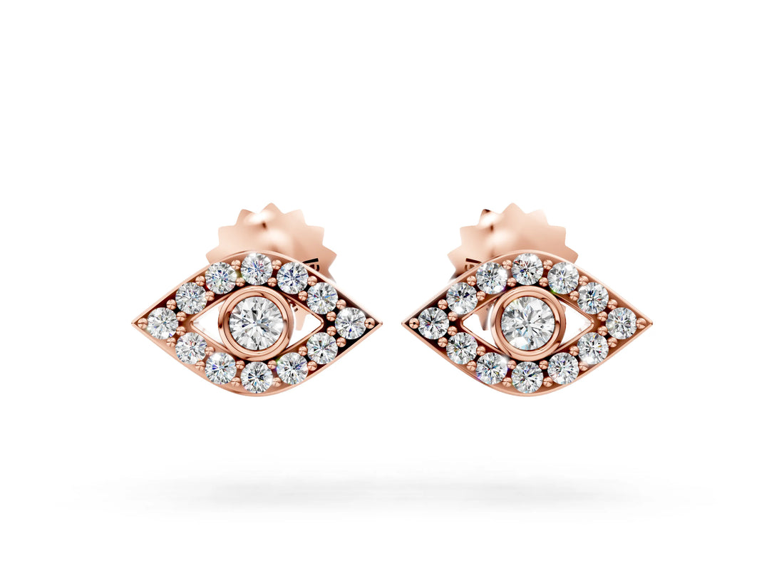 Rose gold Round Diamond Bezel Center Evil Eye Stud Earrings_4