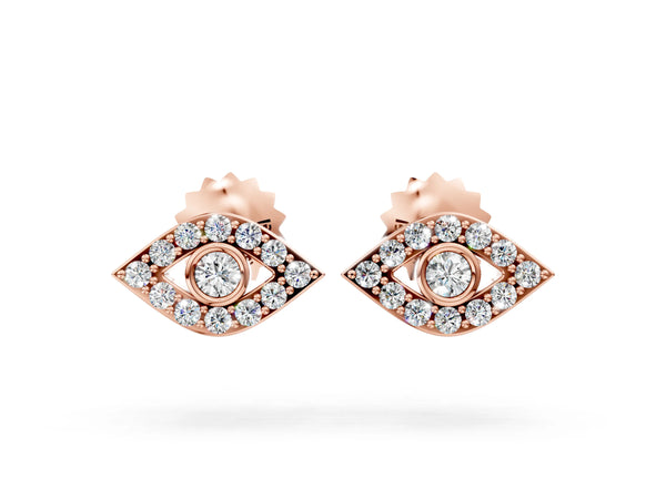 Rose gold Round Diamond Bezel Center Evil Eye Stud Earrings
