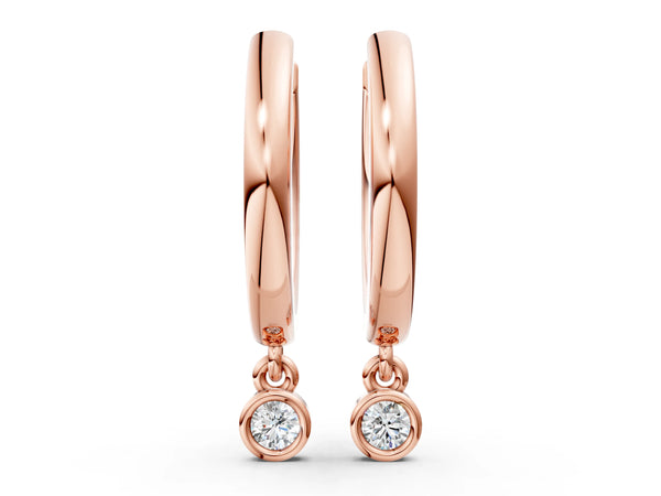 Rose gold Round Diamond Bezel Drop Huggie Hoop Earrings