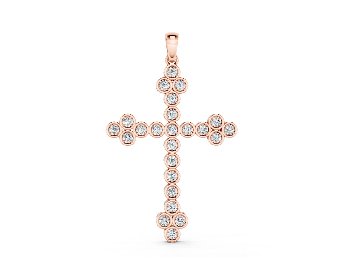 Rose gold Round Diamond Bezel Set Cross Pendant_36