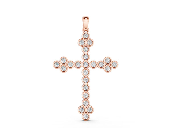 Rose gold Round Diamond Bezel Set Cross Pendant