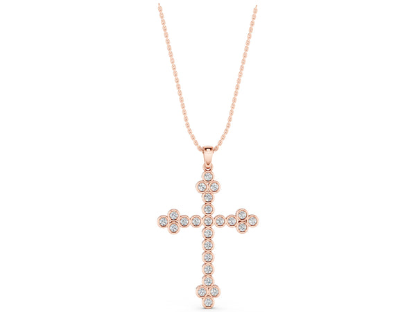 Rose gold Round Diamond Bezel Set Cross Pendant