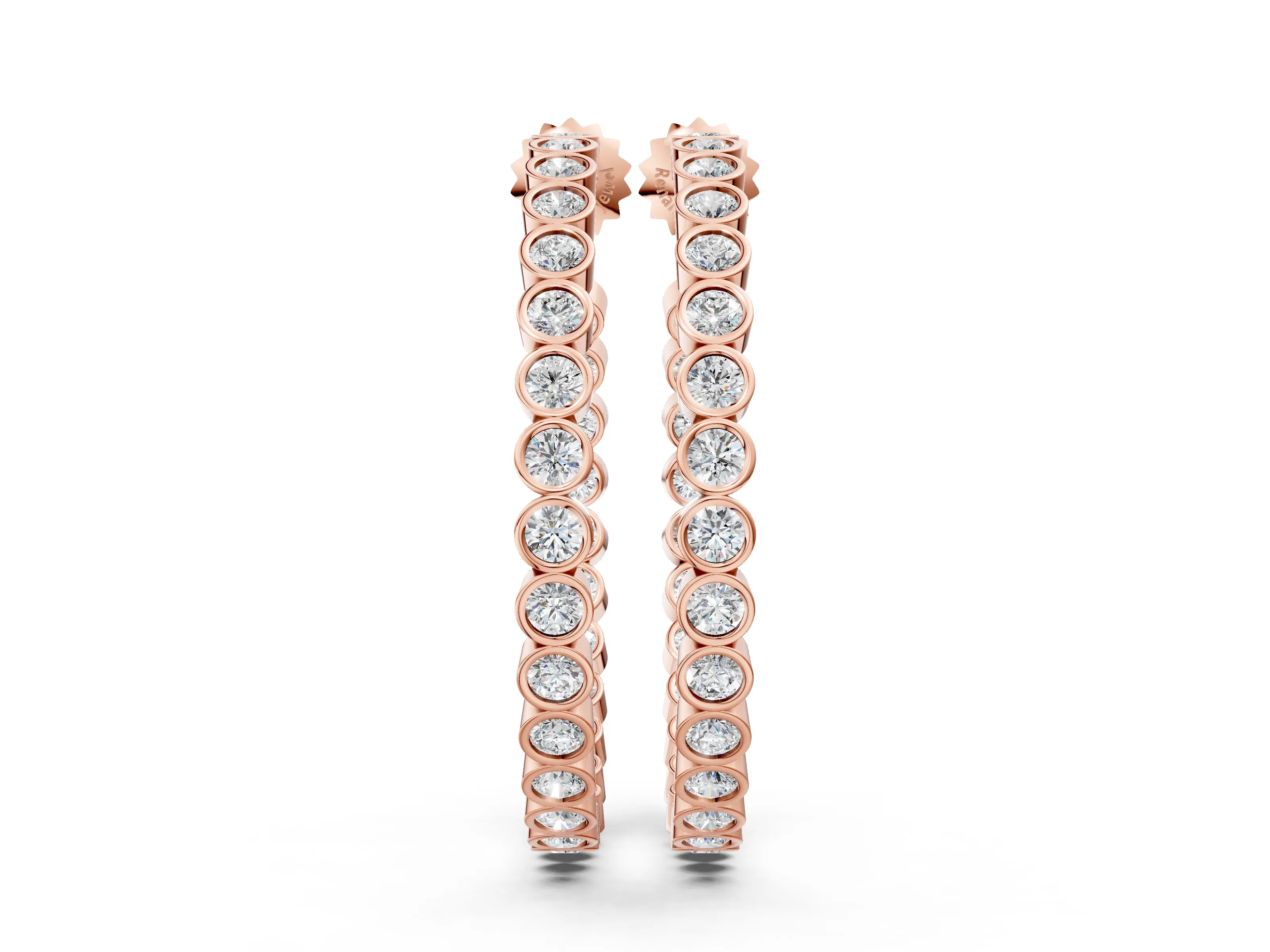 Rose gold Round Diamond Bezel-Set Inside-Out Large Hoop Earrings