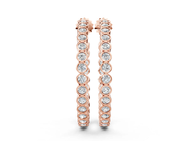 Rose gold Round Diamond Bezel-Set Inside-Out Large Hoop Earrings