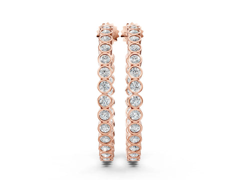 Rose gold Round Diamond Bezel-Set Inside-Out Large Hoop Earrings