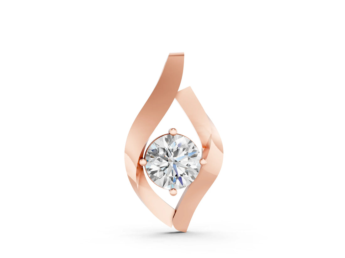Rose gold Round Diamond Bezel-Set Leaf Pendant_11