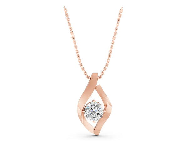 Rose gold Round Diamond Bezel-Set Leaf Pendant