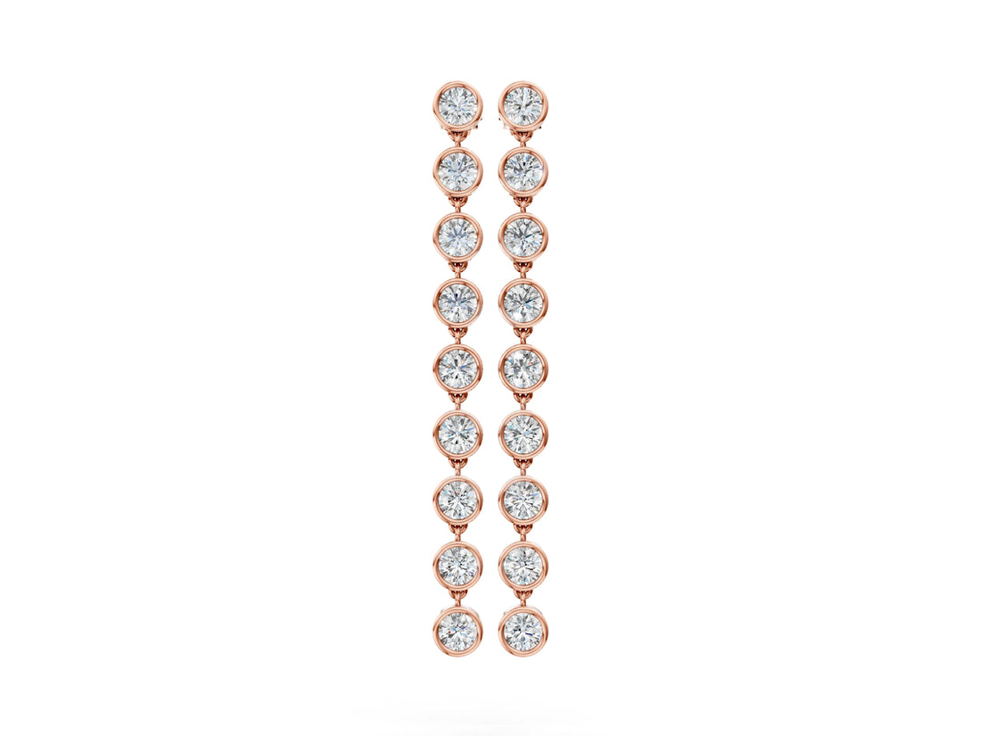 Rose gold Round Diamond Bezel-Set Linear Drop Earrings_4