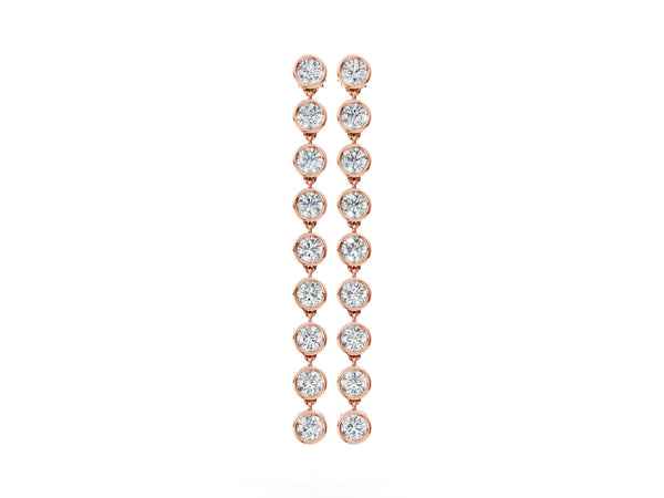 Rose gold Round Diamond Bezel-Set Linear Drop Earrings