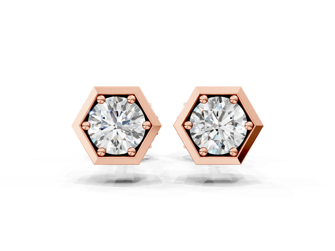 Rose gold Round Diamond Bezel-Set Stud Earrings_6
