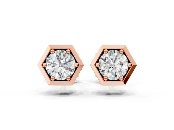 Rose gold Round Diamond Bezel-Set Stud Earrings