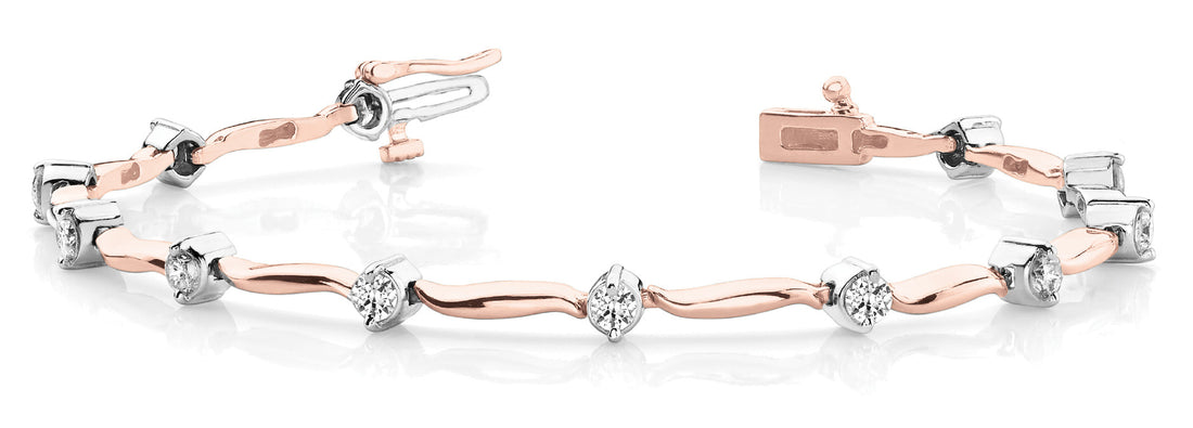 Rose gold Round Diamond Bezel-Set Tennis Bracelet with S-Link Band