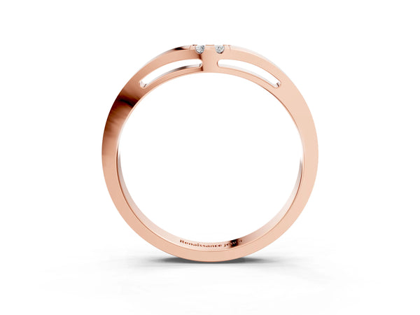 Rose gold Round Diamond Bypass Solitaire Band with Bezel Setting