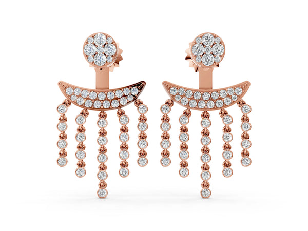 Rose gold Round Diamond Chandelier Drop Earrings with Round Diamond Accents
