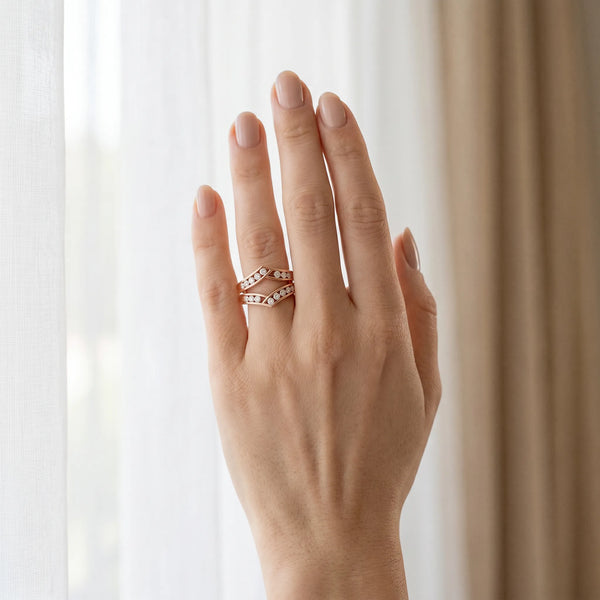 Rose gold Round Diamond Channel-Set Chevron Band
