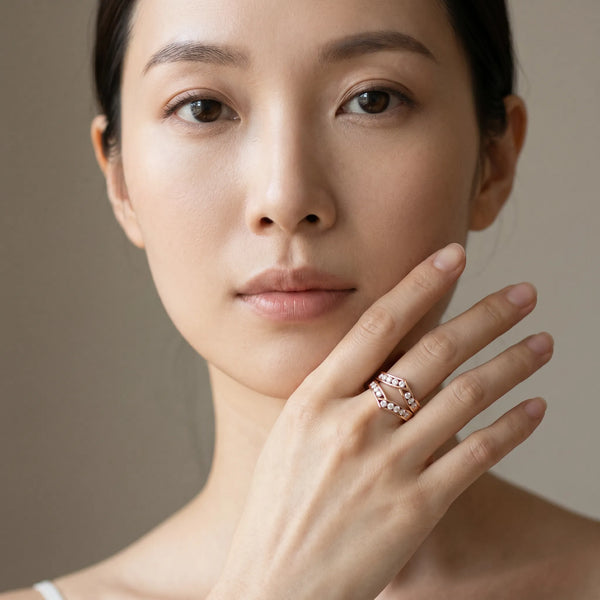 Rose gold Round Diamond Channel-Set Chevron Band