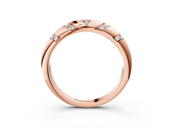 Rose gold Round Diamond Channel Set Curved Band with Bezel Setting