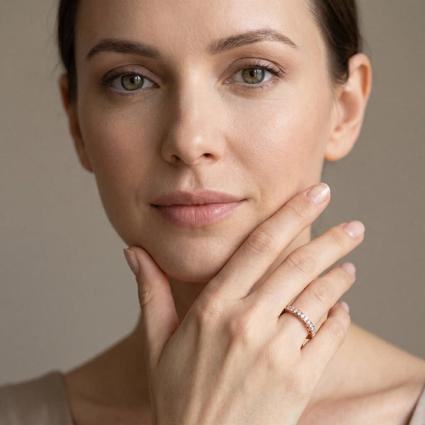 Rose gold Round Diamond Channel-Set Eternity Band with Filigree Detailing
