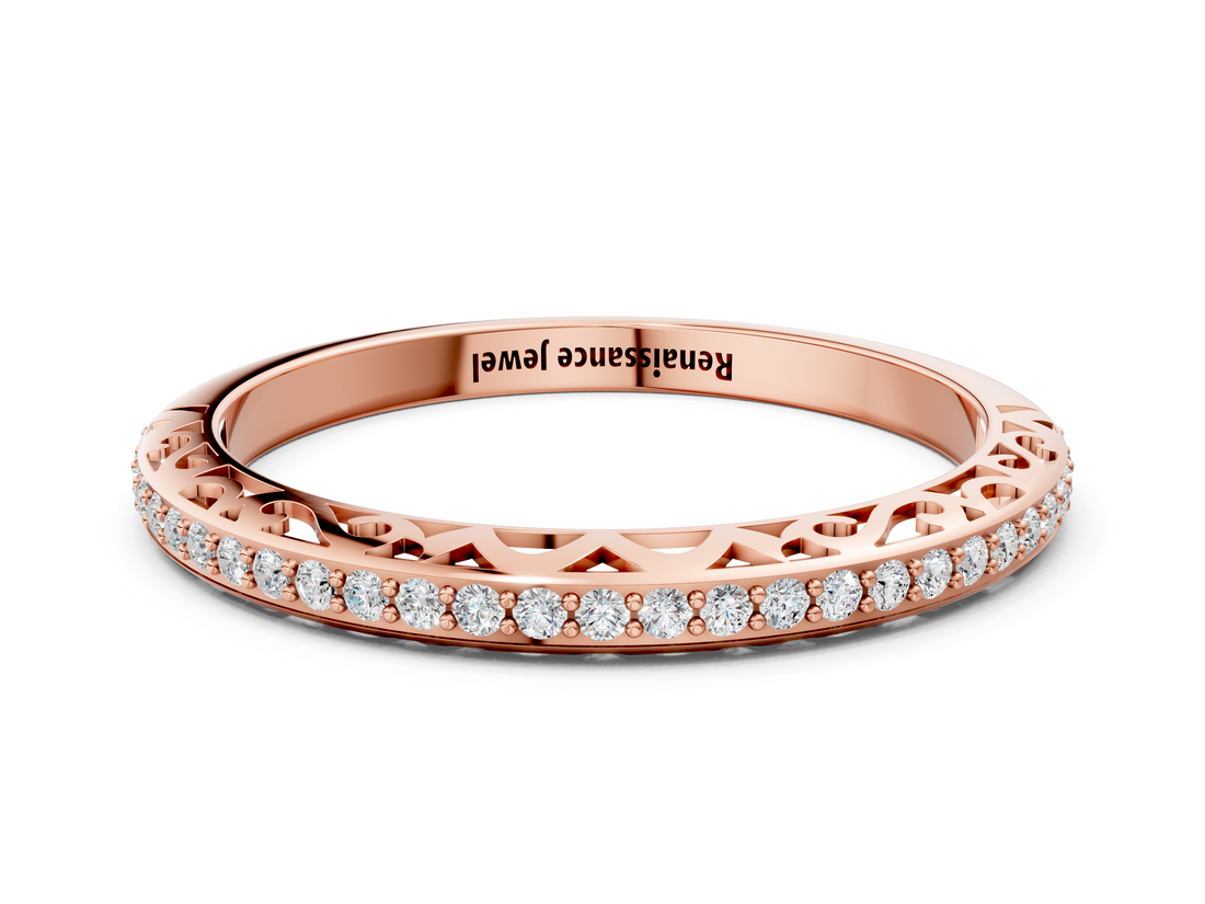 Rose gold Round Diamond Channel Set Eternity Band with Filigree Detailing_4