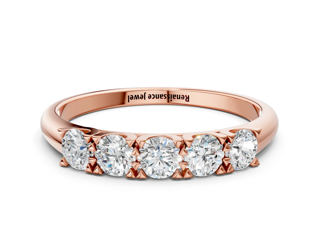 Rose gold Round Diamond Channel Set Half Eternity Band with Shared Prong Setting_4